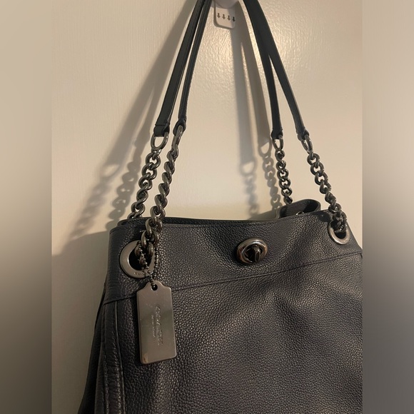 Coach Edie Dark Navy Blue Leather Turnlock Shoulder Bag - Picture 3 of 8